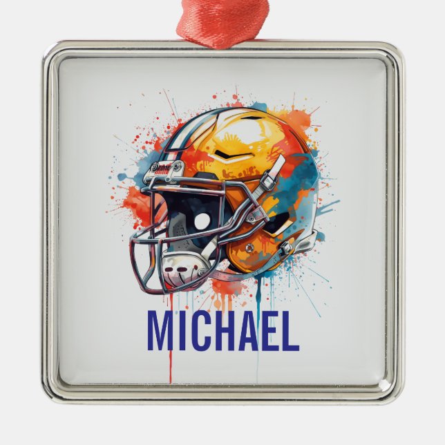Ornamento De Metal Inspirational Motivational Football Helmet Name (Frente)