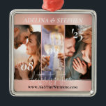 Ornamento De Metal Instagrama de Site de Foto de Script Simples Moder<br><div class="desc">Enfeites de natal moderno, simples e elegante com três fotos, com um layout de galeria, e uma caligrafia bonito - "melhor juntos" (que você pode personalizar sua própria citação, e cores de casamento), em um fundo rosa dourado. Sua família e amigos vão adorar. Mas PERSONALIZE facilmente o design com seus...</div>