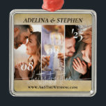 Ornamento De Metal Instagrama de Site de Foto de Script Simples Moder<br><div class="desc">Enfeites de natal moderno, simples e elegante com três fotos, com um layout de galeria, e uma caligrafia bonito - "melhor juntos" (que você pode personalizar sua própria citação, e cores de casamento), em um fundo rosa dourado. Sua família e amigos vão adorar. Mas PERSONALIZE facilmente o design com seus...</div>
