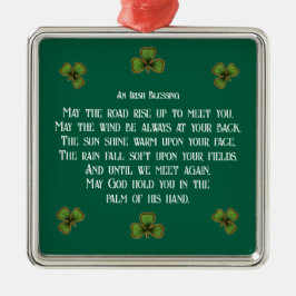 Ornamento De Metal Irish Blessing and Shamrocks Green Typography