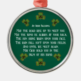 Ornamento De Metal Irish Blessing and Shamrocks Green Typography