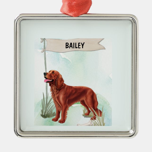 Ornamento De Metal Irish Setter Watercolor Personalized Dog (Frente)