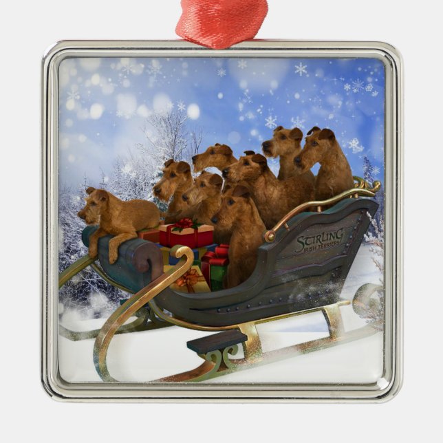 Ornamento De Metal Irish Terriers Sleigh Ride (Frente)