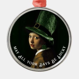 Ornamento De Metal Irlandês Lass com um brinco de pérolas