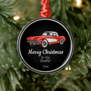 Ornamento De Metal Irmão Carro vintage de Natal Datado Personalizado