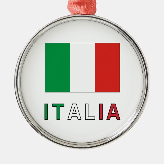 Ornamento De Metal Italia Flag & Word (Frente)