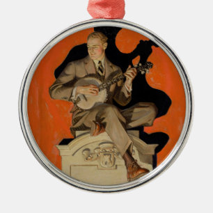 Ornamento De Metal J.C. Leyendecker Tocador de Banjo 1920 Arte Art Dé