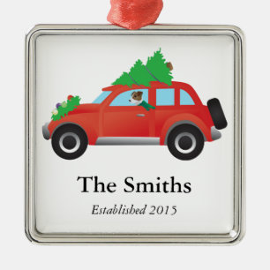 Ornamento De Metal Jack Russell Terrier dirigindo carro de Natal