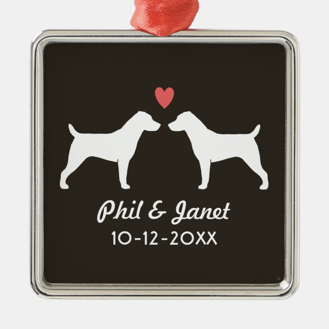 Ornamento De Metal Jack Russell Terrier Silhouettes Casal de cães (Frente)