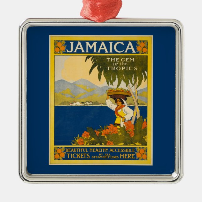 Ornamento De Metal Jamaica - Gema dos Trópicos, colheita, (Frente)