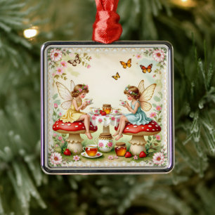 Ornamento De Metal Jantar de fada floral vintage no jardim