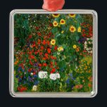 Ornamento De Metal Jardim de fazenda com girassóis por Gustav Klimt<br><div class="desc">Jardim de fazenda com girassóis,  famosa pintura de Gustav Klimt</div>