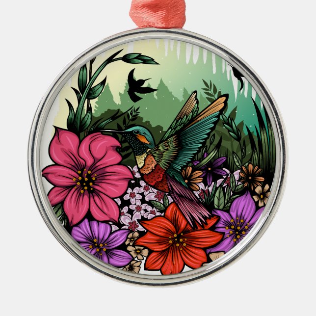 Ornamento De Metal Jardim do Hummingbird (Frente)