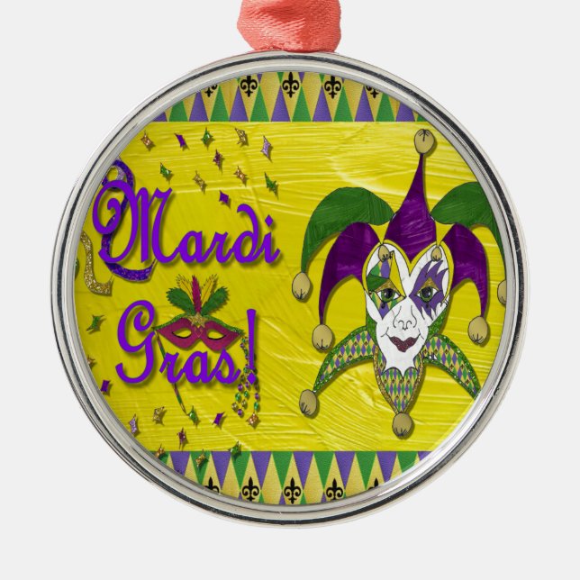 Ornamento De Metal Jester Mask Mardi Gras Harlequin (Frente)