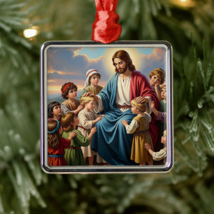 Ornamento De Metal Jesus Cercado por Crianças