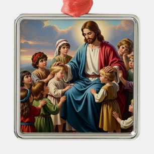 Ornamento De Metal Jesus Cercado por Crianças