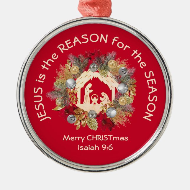 Ornamento De Metal JESUS É A RAZÃO DO Natal Vermelho (Frente)