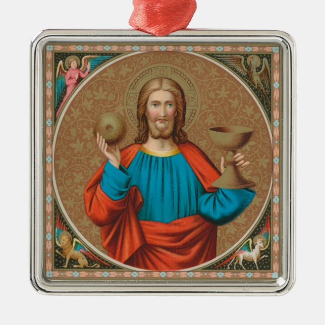 Ornamento De Metal Jesus Segurando o Eucarista (SNV 050) (Frente)