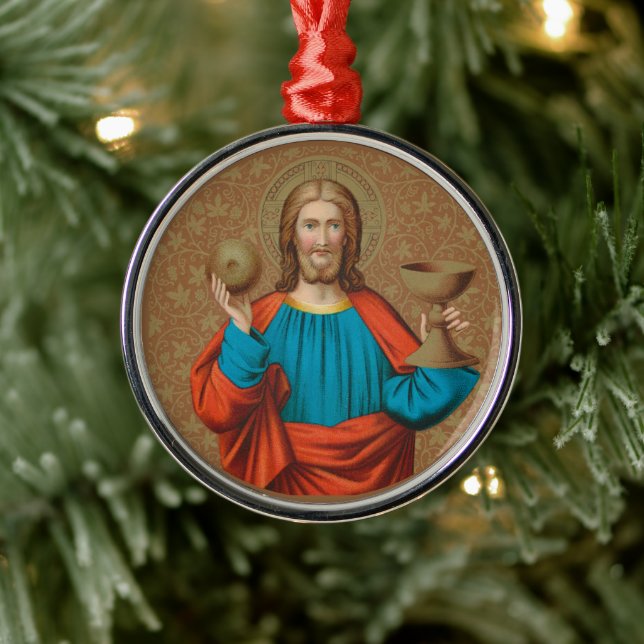 Ornamento De Metal Jesus Segurando o Eucarista (SNV 050) (Árvore)