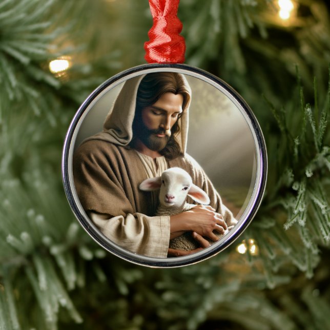 ORNAMENTO DE METAL JESUS WITH LAMB CHRISTMAS ORNAMENT (Árvore)
