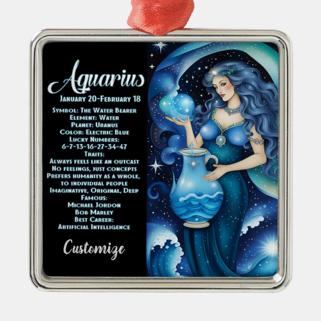 Ornamento De Metal Jewel Galaxy Zodiac Aquarius Personalizado (Frente)