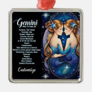 Ornamento De Metal Jewel Galaxy Zodiac Gemini Personalizado