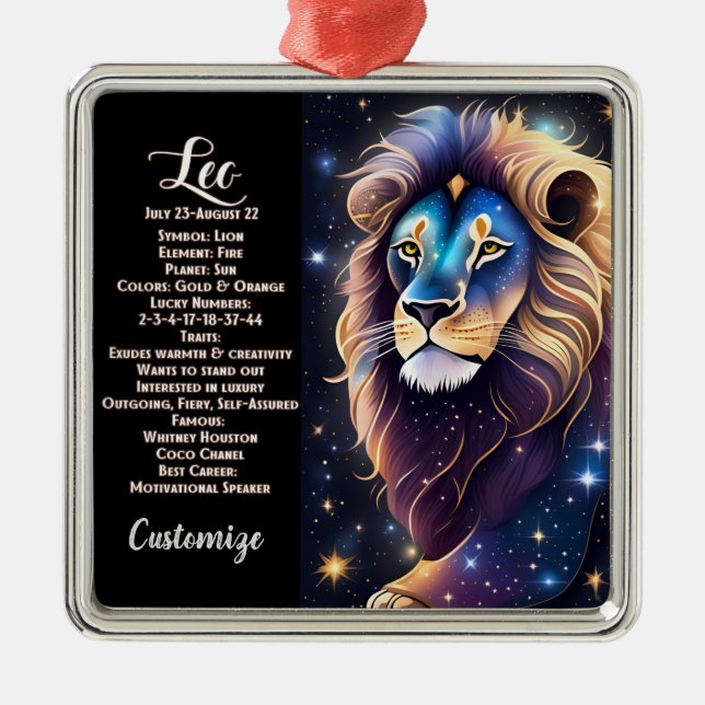 Ornamento De Metal Jewel Galaxy Zodiac Leo Personalizado (Frente)