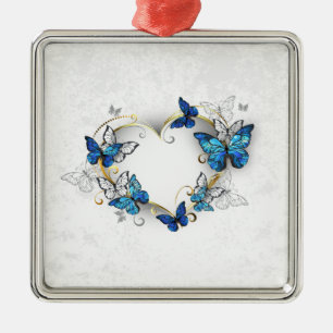 Ornamento De Metal Jewelry Heart with Butterflies Morpho