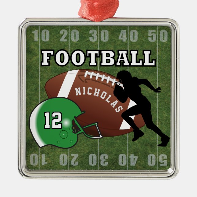 Ornamento De Metal Jogador de futebol 🏈 e capacete verde (Frente)