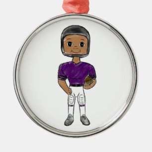 Ornamento De Metal jogador de futebol retrô vintage roxo preto simple