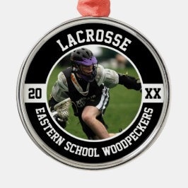 Ornamento De Metal Jogador de Lacrosse Esportes Colegiais Último Ano
