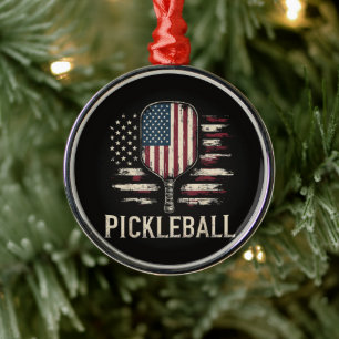 Ornamento De Metal Jogador de Pickleball Bandeira dos EUA Retro Paddl