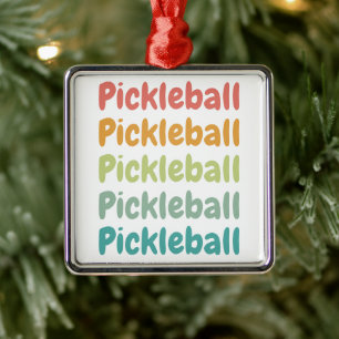 Ornamento De Metal Jogador de Pickleball Retro