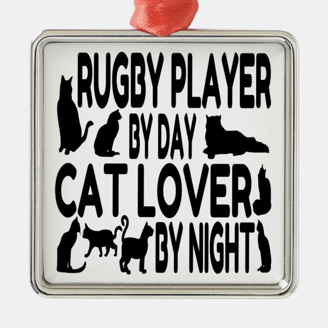 Ornamento De Metal Jogador de Rugby do Cat Lover (Frente)