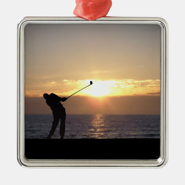 Ornamento De Metal Jogando Golfe No Sunset (Frente)