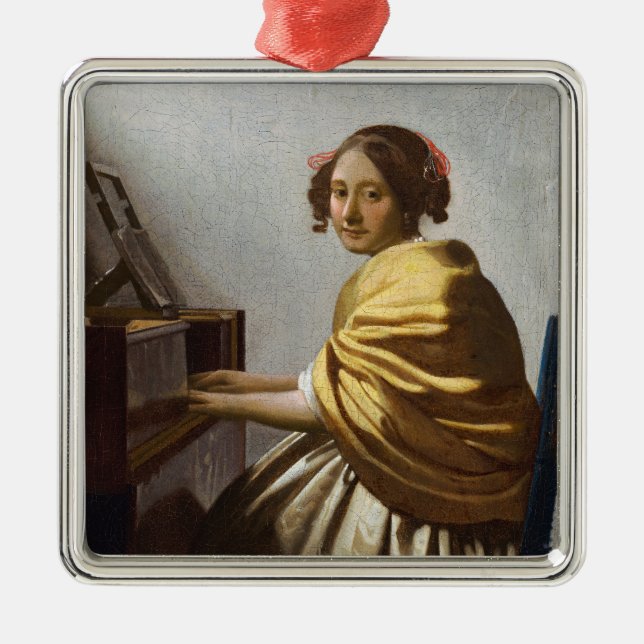 Ornamento De Metal Johannes Vermeer - Jovem Mulher Sentada na Virgina (Frente)