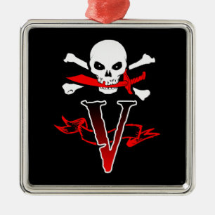 Ornamento De Metal Jolly Roger V Monograma Inicial