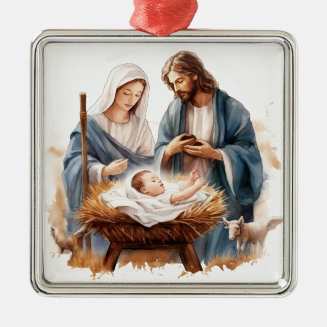 ORNAMENTO DE METAL JOSEPH MARY BABY JESUS NATAL RELIGIOSO (Frente)