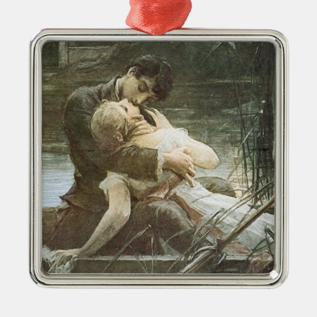 Ornamento De Metal Jovem Casal Apaixonado (Beijo num Barco) (Romance) (Frente)