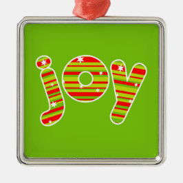 Ornamento De Metal JOY at Christmas, Red & Green Stripes