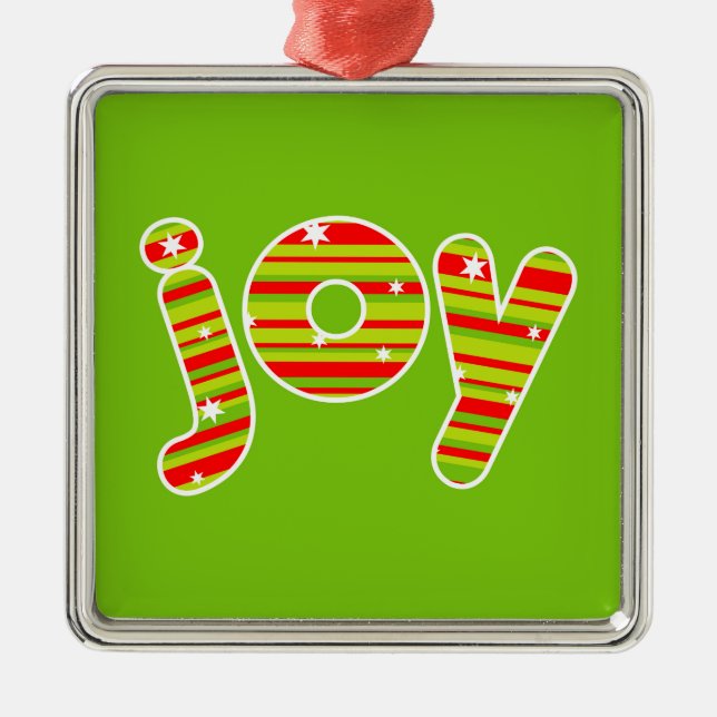 Ornamento De Metal JOY at Christmas, Red & Green Stripes (Frente)