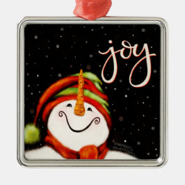Ornamento De Metal Joy Cute Smiling Snowman Inspirivity Natal