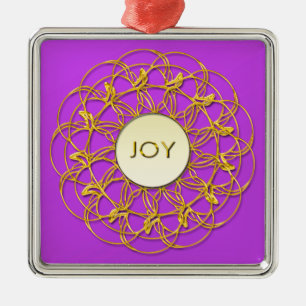 Ornamento De Metal JOY Escrito em Lace Geométrico Dourado Design