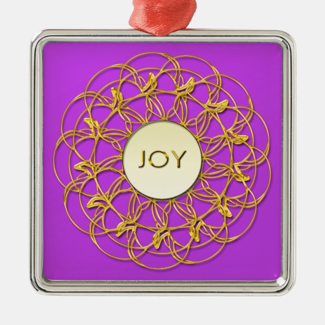 Ornamento De Metal JOY Escrito em Lace Geométrico Dourado Design (Frente)