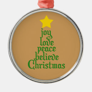 Ornamento De Metal Joy, Love, Peace, Acredite, Natal