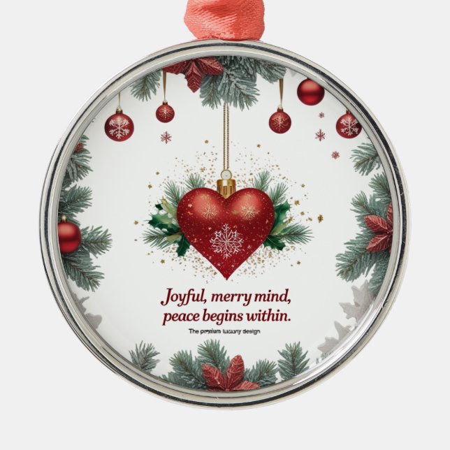 Ornamento De Metal Joyful Merry Mind — Premium Round Christmas Orname (Frente)
