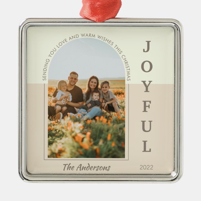 Ornamento De Metal Joyful Modern Minimalist Boho Arch Photo Beige (Frente)