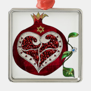 Ornamento De Metal Judaica Pomegranate Heart Hanukkah Rosh Hashanah