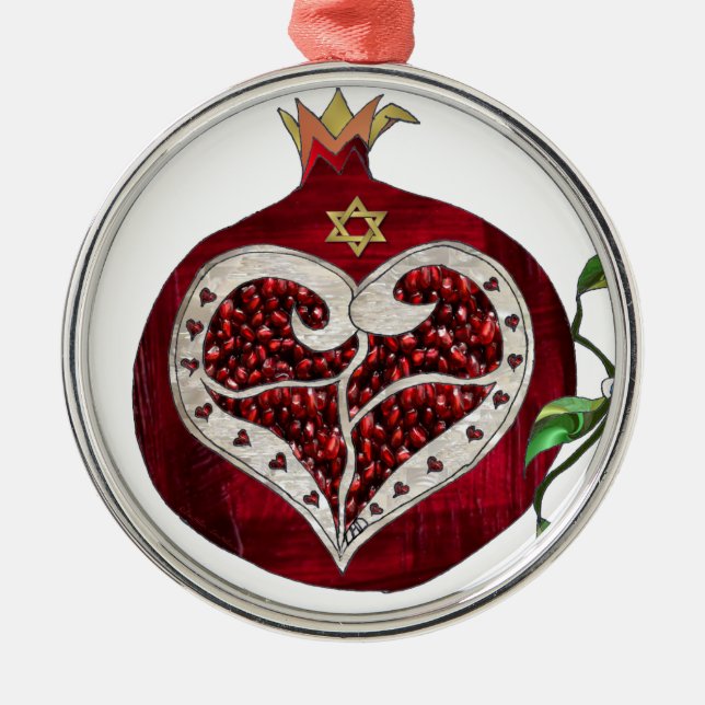 Ornamento De Metal Judaica Pomegranate Heart Hanukkah Rosh Hashanah (Frente)