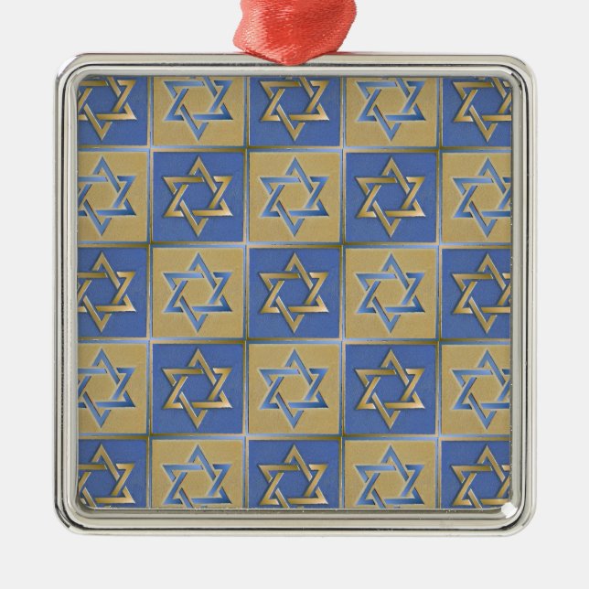 Ornamento De Metal Judaica Star De David Metal Dourado Azul (Frente)